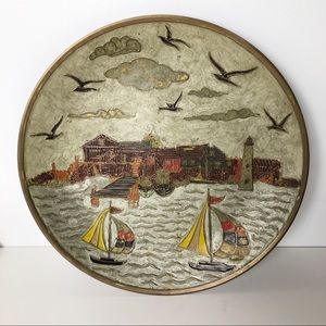 Vintage Brass Enamel Plate By Penco Industries.